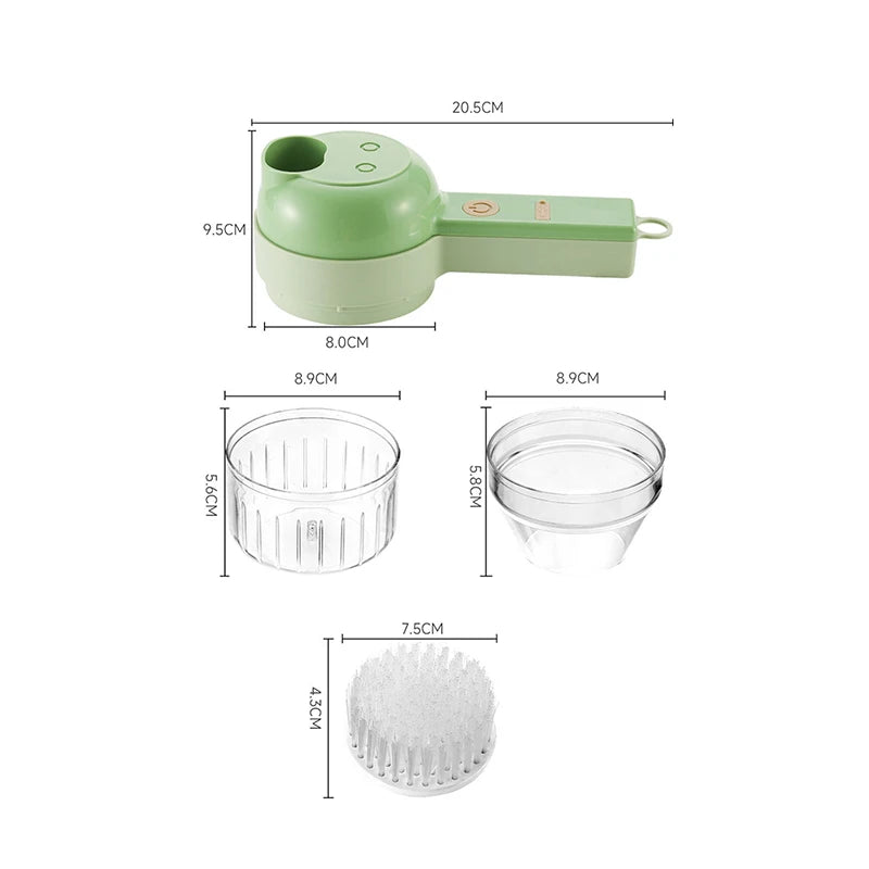 4In1 Multifunction Food Chopper Slicer Electric Vegetable Cutter Masher Wireless Garlic Crusher Grinder Mixer Kitchen Gadgets