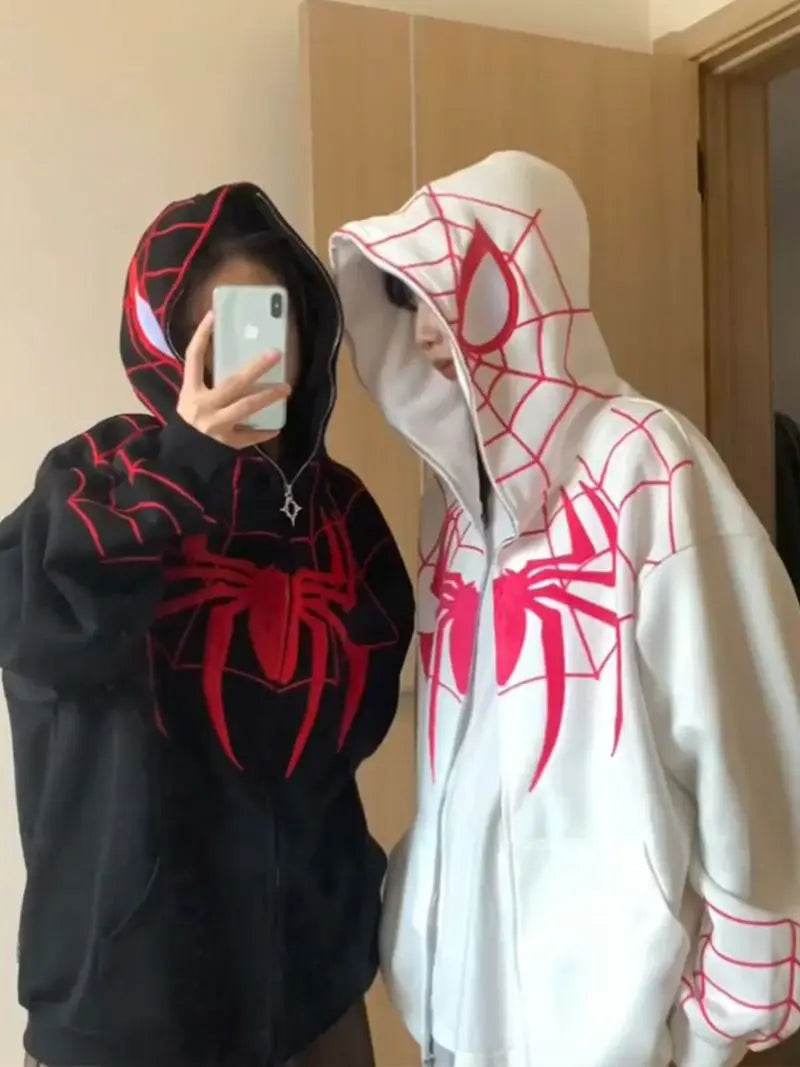 Marvel anime cartoon Spider-Man hooded sweatshirt for women pure cotton new spring and autumn cardigan couple zipper jacket gift