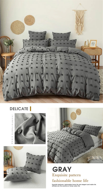 High Quality Crafts with Furball Double Bed Duvet Cover Set 220x240 Tufted King Size Bedding Set Queen Comforter and Pillow Case