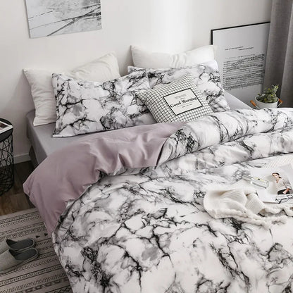 Marble Print Queen Bedding Set King Size Brushed Duvet Cover Set Soft Single Double Bed Quilt Cover Set Bedding Sets No Sheets