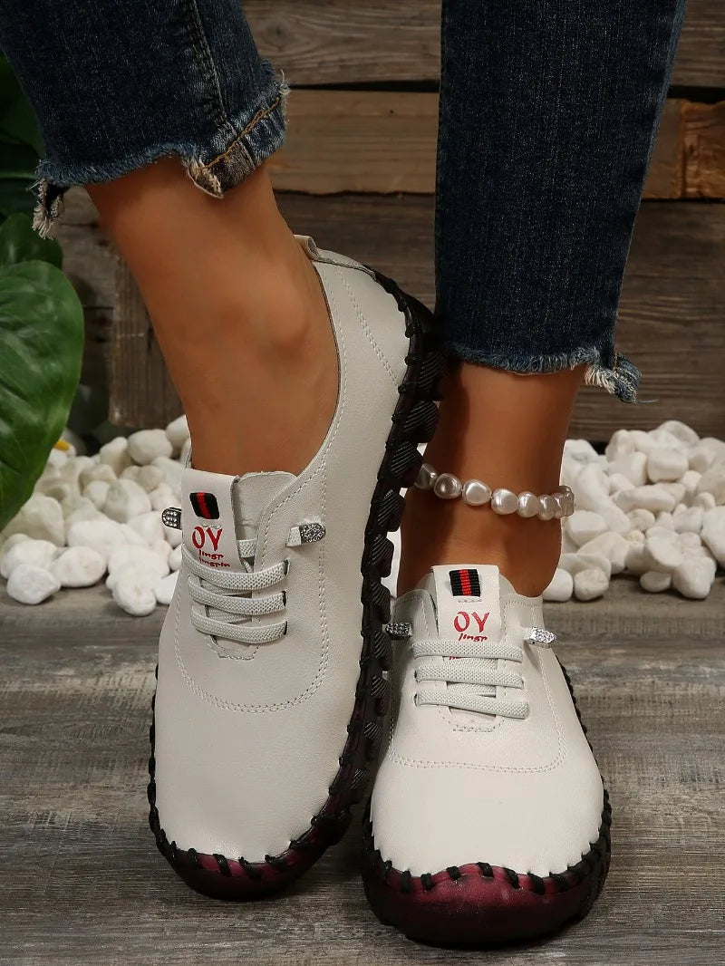 Women Shoes 2024Autumn Fashion Pu Leather Casual Shoes Handmade Sewing Soft Comfortable Mom Shoes Women Sneakers Chaussure Femme