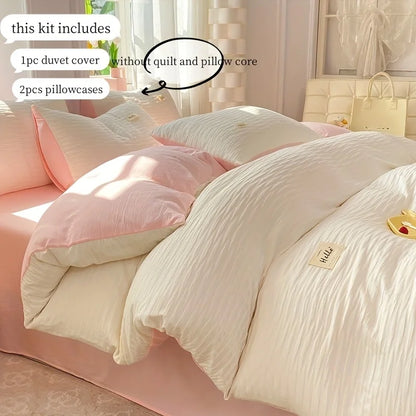 3pcs Soft Duvet Cover Set (1*Duvet Cover + 2*Pillowcase, Without Core), Bubble grid Print Bedding Set, Soft Comfortable