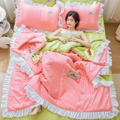 Japan Style Summer Quilt Soft Breathable Quilted Duvet Queen Skin Friendly WashableThin Comforter Lightweight Blanket