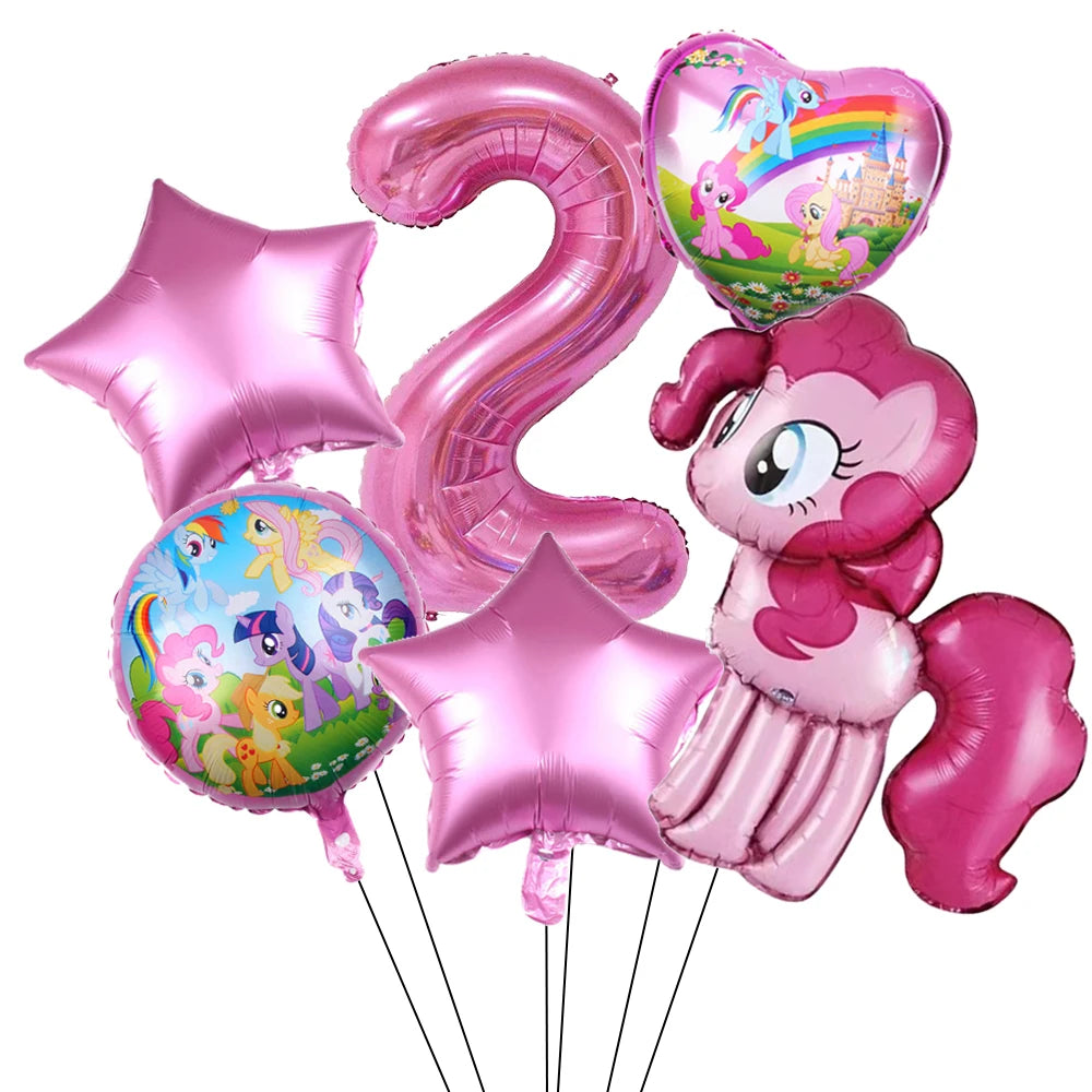 6Pcs Little Pony Foil Balloons Set Cartoon Balloon Pony Birthday Party Decoration Baby Shower Kid Toy Air Globos Supplies