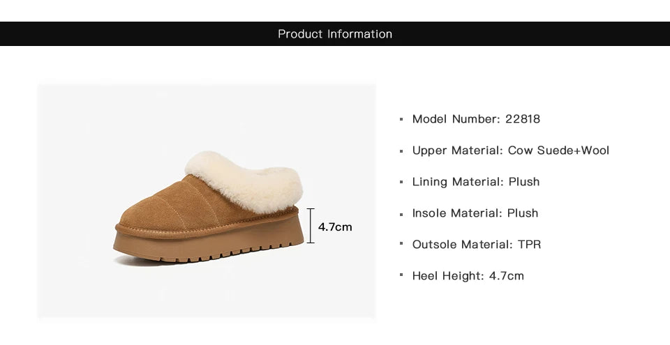 BEAUTODAY Furry Slippers Women Cow Suede Round Toe Winter Warm Plush Slip-on Ladies Concise Flats Shoes Handmade 22818