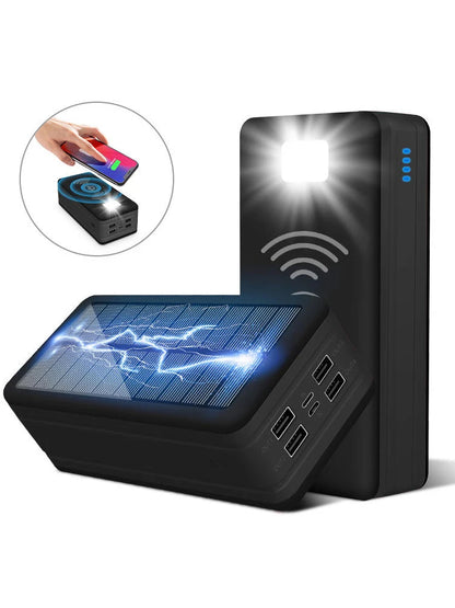 60000mAh Wireless Solar Power Bank Portable Phone Charger 4USB Outdoor Large Capacity External Battery for IPhone Xiaomi Samsung