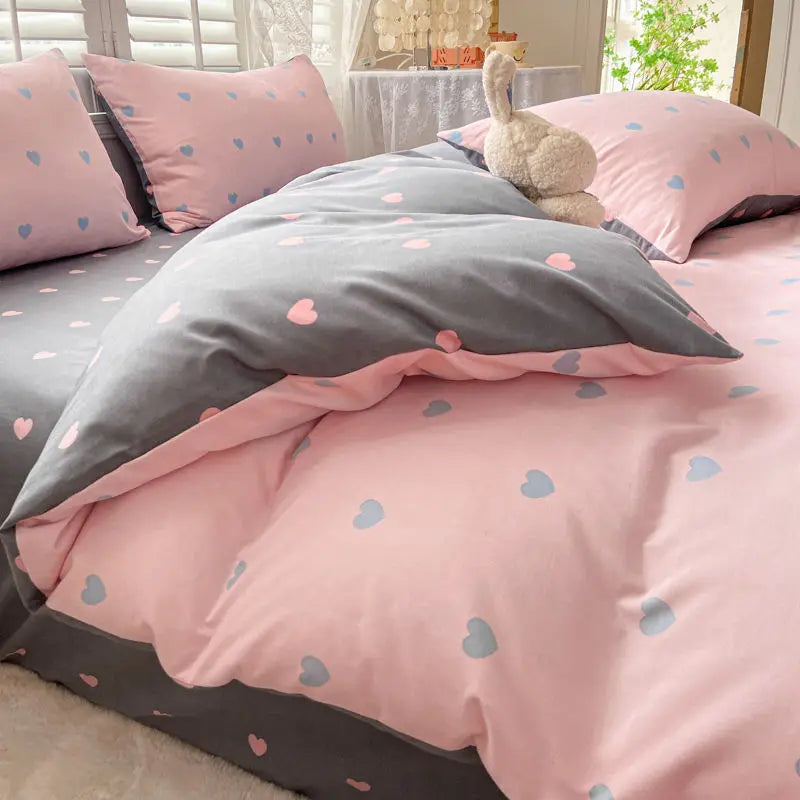 Pink Sweetheart Bedding Set Fashion Heart Single Double Queen Size Flat Sheet Duvet Cover Pillowcase Girl Gift Home Textile