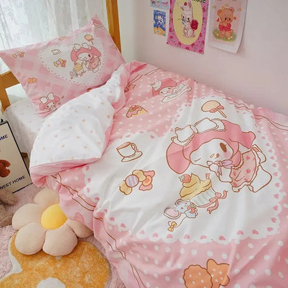 Kawaii Duvet Cover Sanrio Anime Cartoon MY Melody Cinnamoroll Kuromi Comforter Cover Bedding Set Children Girl Women Bed Decor