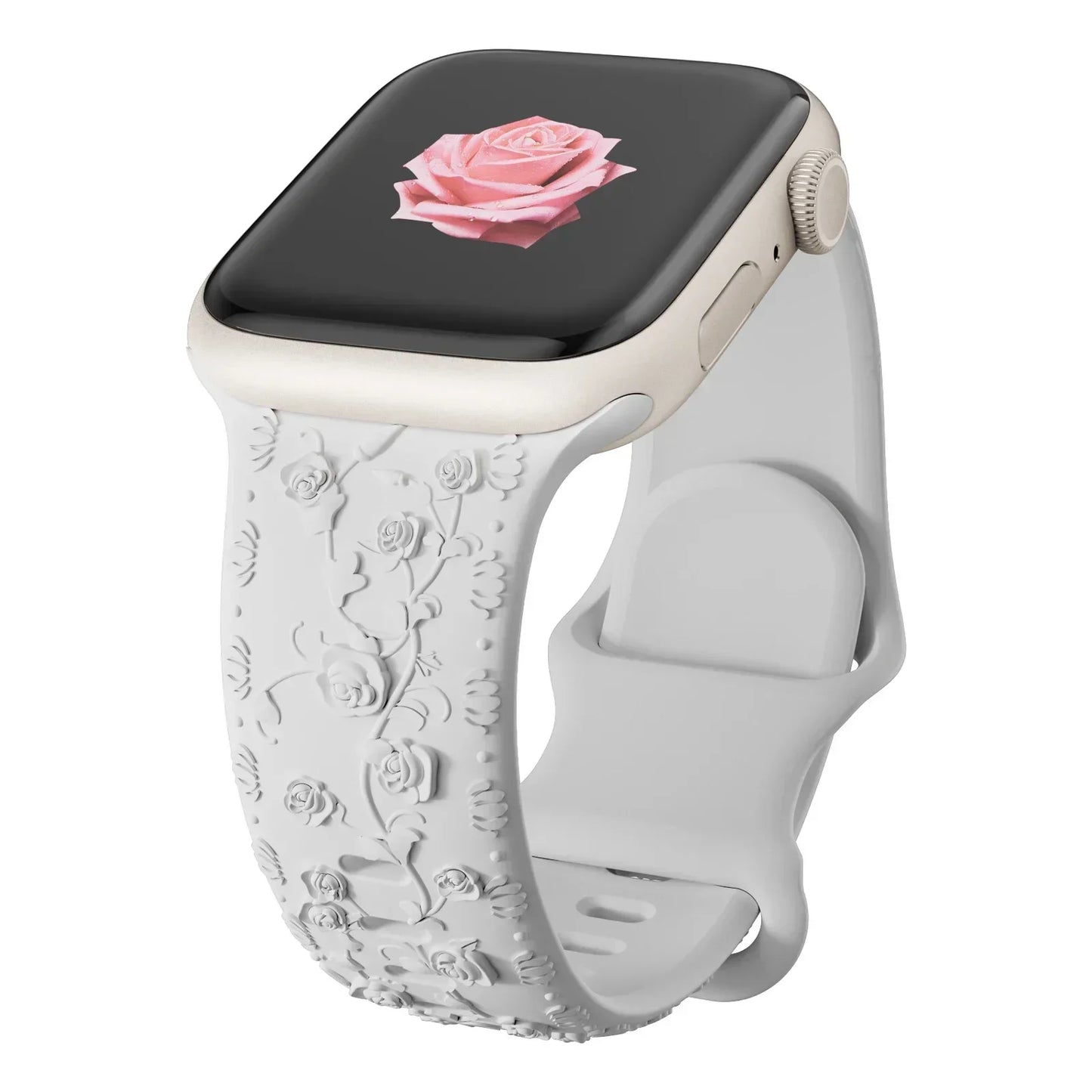 Floral Engraved Strap For Apple Watch Band 40mm 44mm 41mm 49mm 45mm 38mm 42mm silicone bracelet iwatch series 9 7 se 6 8 ultra 2