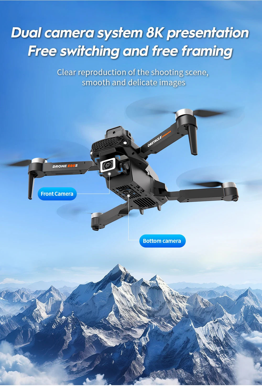 2024 New E88S Brushless Drone 8K HD Dual Camera Aerial Photography ObstacleA Voidance Flow Positioning Remote-Controlled Dron