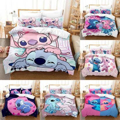 Cartoon Disney Stitch Angel Duvet Cover Set Stitch Post Quilt Cover Pillowcase Bedding Set Kids Adult Comfortable Set Twin King