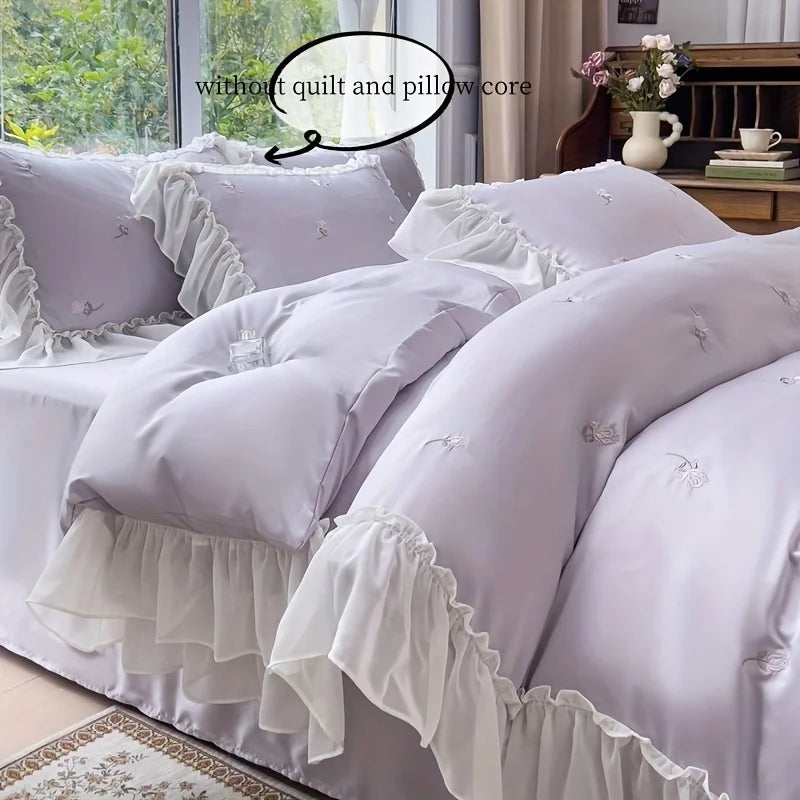 3pcs Elegant rose embroidery Bedding set Lace Duvet Cover Set (1*Duvet Cover + 2*Pillowcase, Without Core)for bedroom guest room