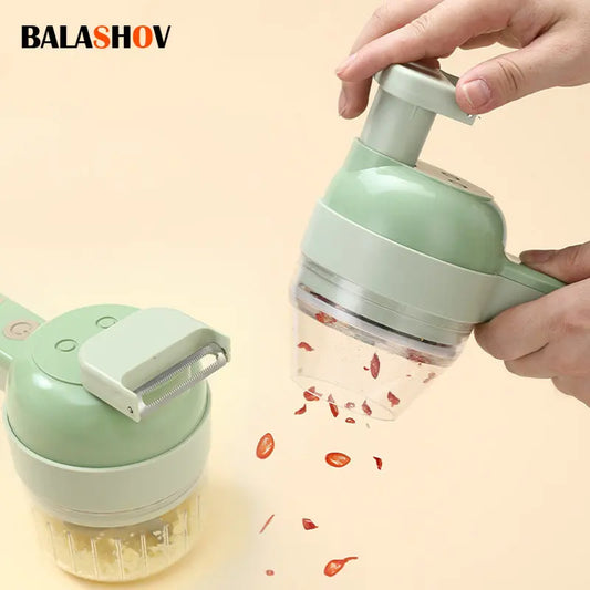 4In1 Multifunction Food Chopper Slicer Electric Vegetable Cutter Masher Wireless Garlic Crusher Grinder Mixer Kitchen Gadgets