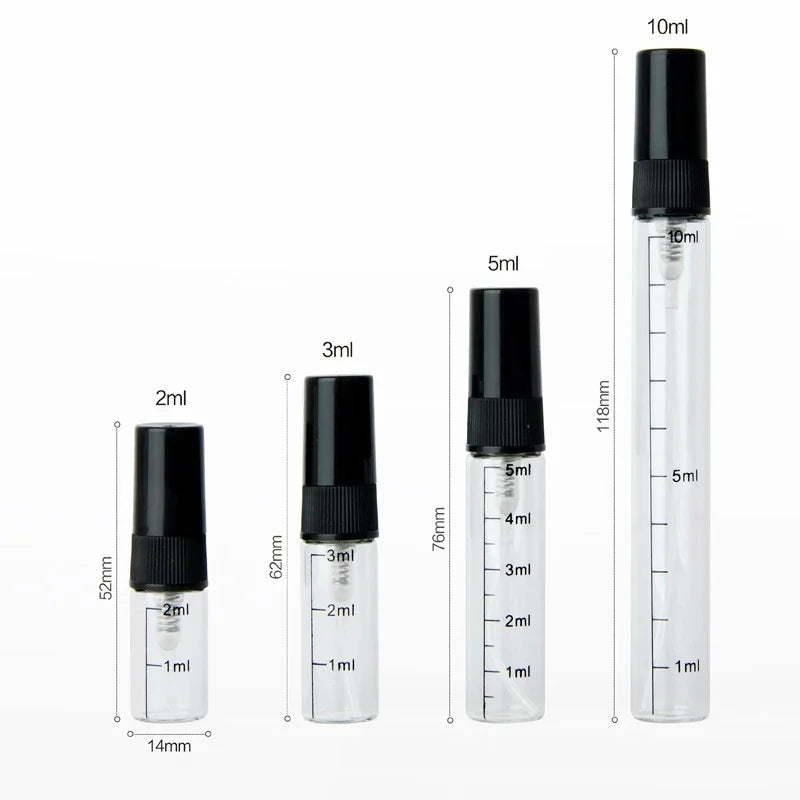 50/100pcs 2/3/5/10ml Clear Scale Glass Bottle Portable Perfume Spray Bottles Travel Perfume Atomizer Cosmetic Container garrafa