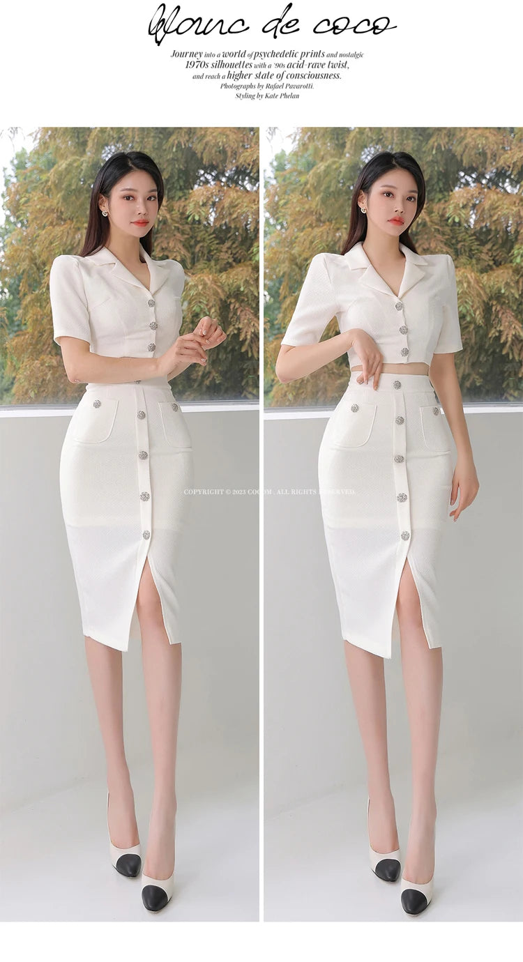 Fashion Women Suit Korea Temperament Short Blazer + Single Breasted Skirt Two Piece Set High-end New Suit Spring Autumn Clothing