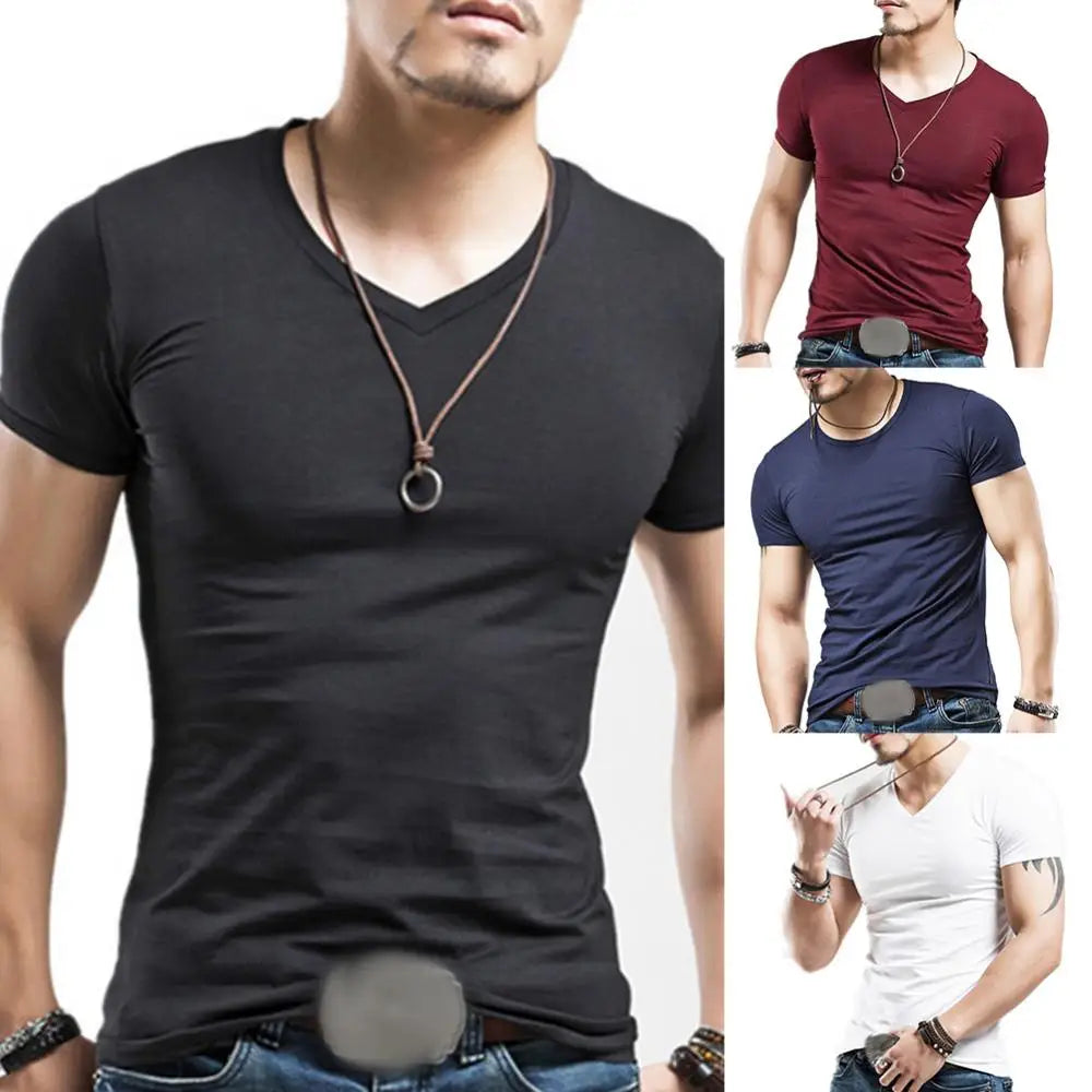 2022 New Men T Shirt Fitness V neck Man T-shirt For Male Clothing T-shirts M-5XL Tops Tees ropa hombre футболка мужская