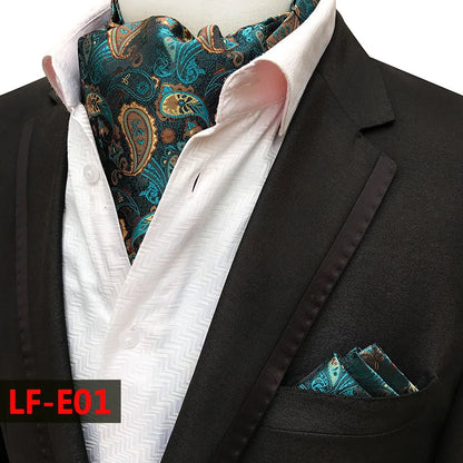 Glamour Men's Scarf Retro Jacquard Tie Cravat Neckerchief Men's Ascot Tie Hanky Suits Set Pocket Handkerchief Men Gift