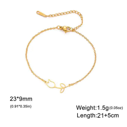 Kkjoy Fashion New Gold Color Stainless Steel Simple Adjustable Rose Flower Anklets For Women Leg Bracelets Jewelry Party Gifts