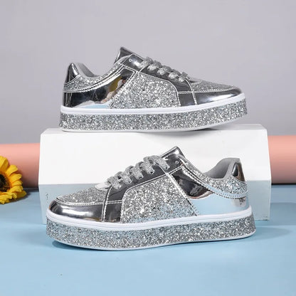 Women's Platform Sneakers Punk Sequin Laser Leather Casual Shoes City Walk Thick Sole Sports Shoes Spangle Nightclub Party Shoes