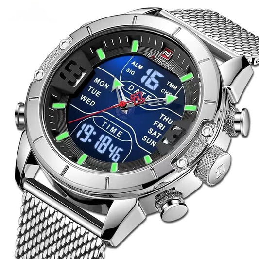 NAVIFORCE Dual Display Quartz Watch For Men Luxury Fashion Popular Waterproof Timing Network Steel Strip Mens Watch Reloj Hombre