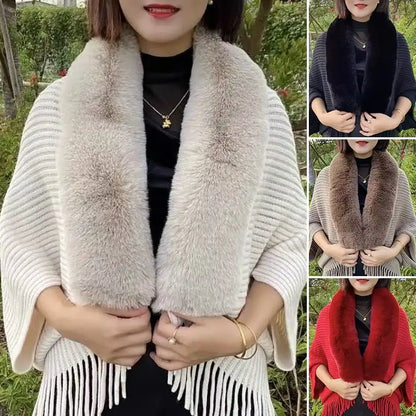 Ladies Knitted Loose Thickened Shawl Autumn Imitation Rabbit Fur Collar Sweater Winter Cardigan Knitted Wool Shawl Sweater Tops