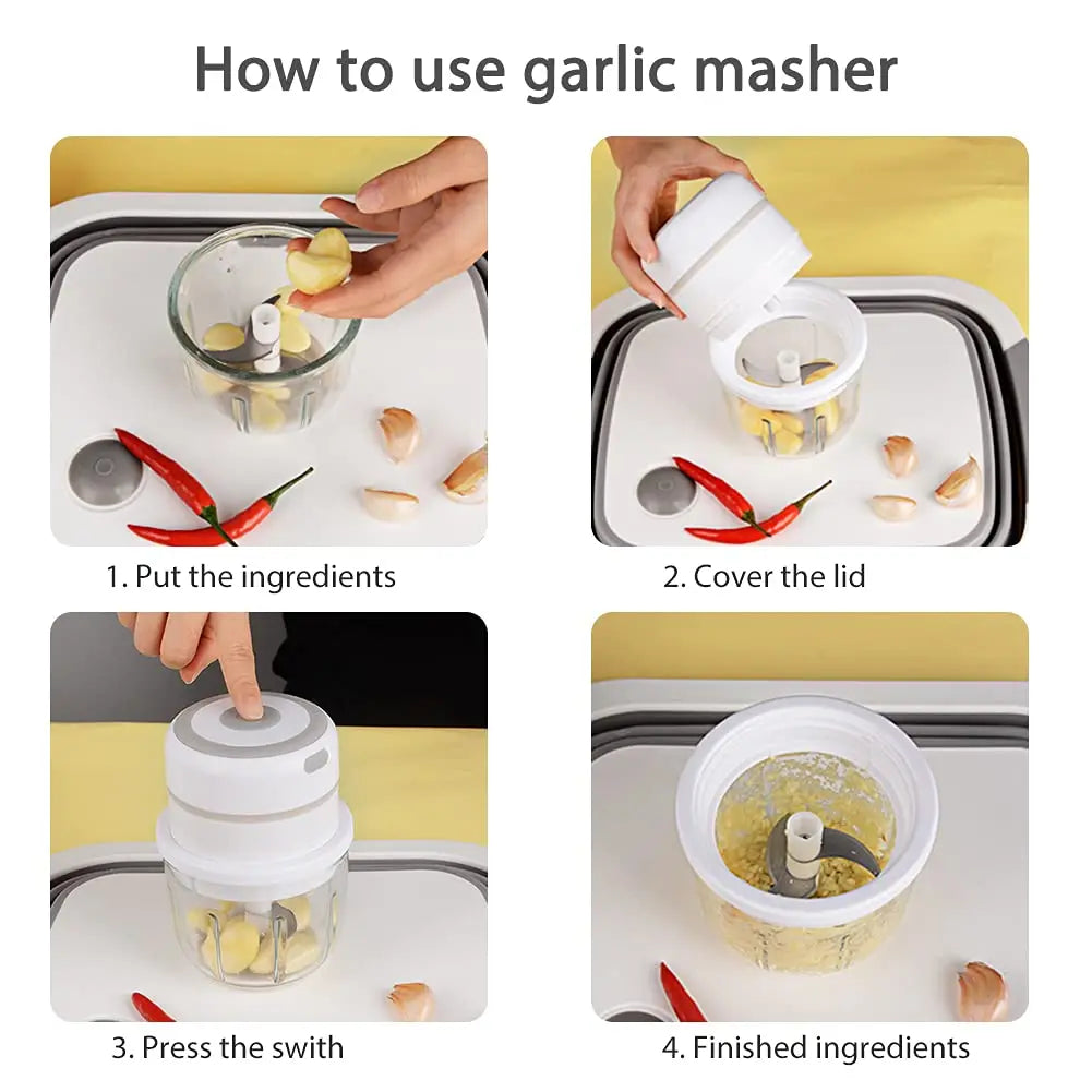 100/300mL Mini Electric Garlic Chopper USB Charging Ginger Masher Machine Sturdy Durable Chili Vegetable Crusher Kitchen Tool