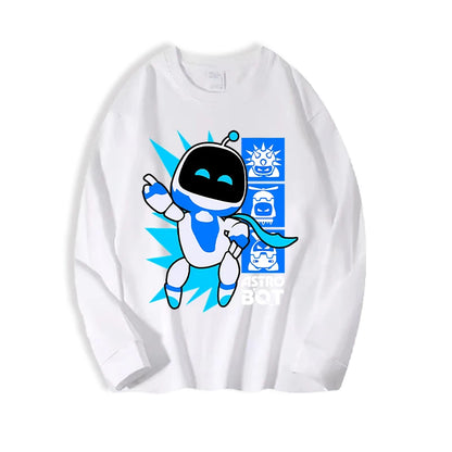 Astro Bot Adult Long Sleeved T-shirt Anime Fashion Black White Top Men Women Winter Travel Hip Hop Clothing Versatile Undershirt