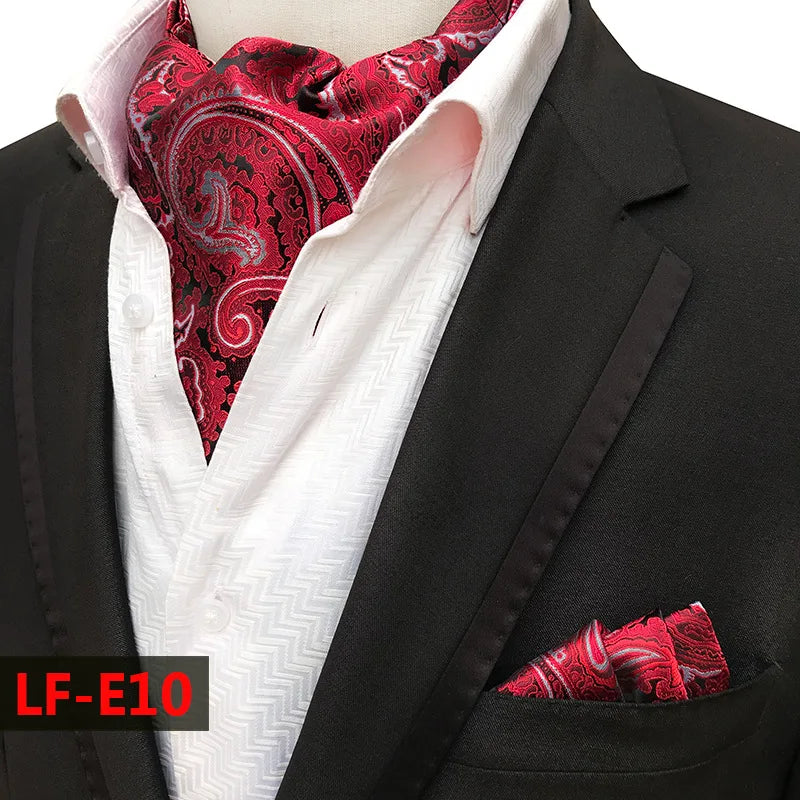 Glamour Men's Scarf Retro Jacquard Tie Cravat Neckerchief Men's Ascot Tie Hanky Suits Set Pocket Handkerchief Men Gift