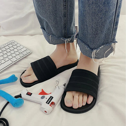 2023 Wear-Resistant Slippers Men Women Summer Outdoors Indoor Fashion Stripes Couples Wear Sandals Non-Slip Bathroom Beach Shoes