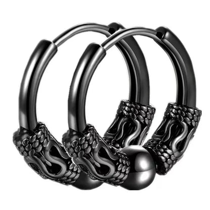 2pcs Punk Stainless Steel Round Circle Totem Hoop Earrings For Men Women, Not Fade Ear Rings Hip Hop Male Ear Piercing Jewelry