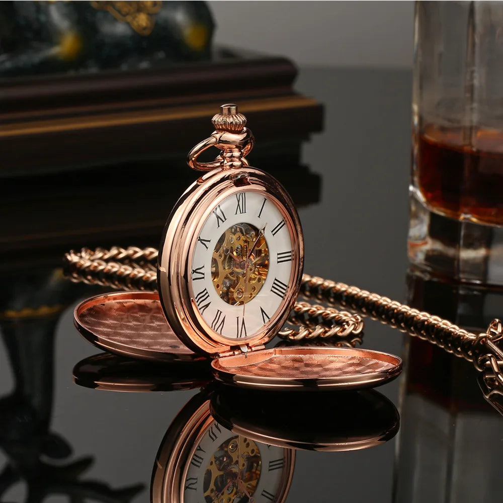 Hand Wind Mechanical Men Pocket Watch Luxury Gold Steampunk Necklace Chain Pendant Vintage Dress Fob Watches for Weeding Gift