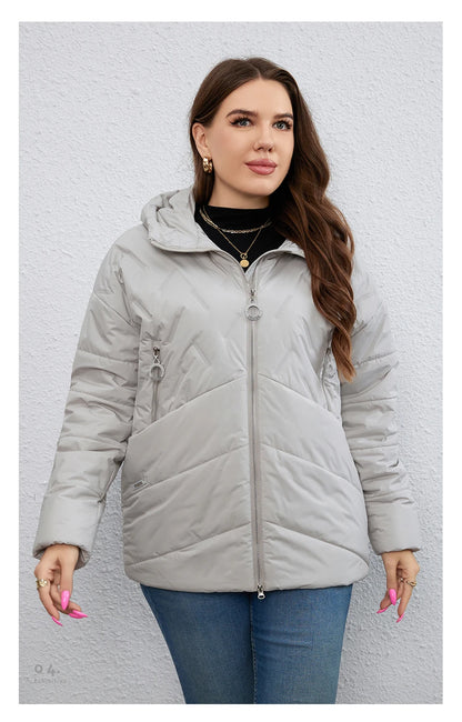 HaiLuoZi 2023 New Plus Size Women Clothing Short Hooded Quilting Female Outwear Classic Design Lightweight Women's Jacket 5529