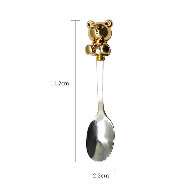 Korean Style Bear Coffee Dessert Spoon Fork 304 Stainless Steel Coffee Stirring Tea Dessert Scoop Cute Cartoon Bear Dinner Spoon