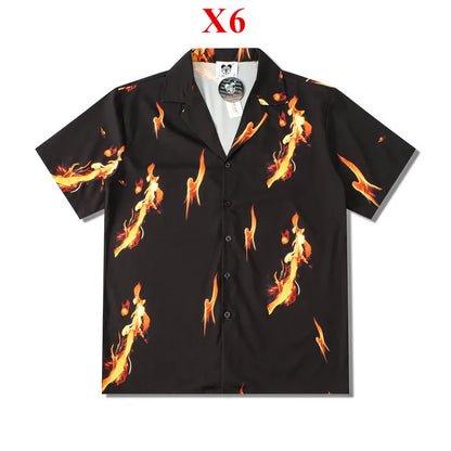 Stylish Flame Skull Printed Hawaiian Shirt Men 2024 Summer New Short Sleeve Beach Shirts Mens Holiday Party Oversized Clothing