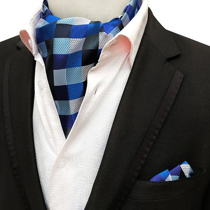 Glamour Men's Scarf Retro Jacquard Tie Cravat Neckerchief Men's Ascot Tie Hanky Suits Set Pocket Handkerchief Men Gift