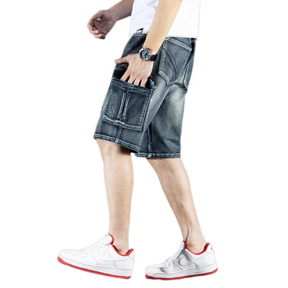 Summer New Jeans Men's Trendy Brand Piercing 5 Shorts Men's Loose Multi Pocket Work Pants Men's Outdoor Clothing