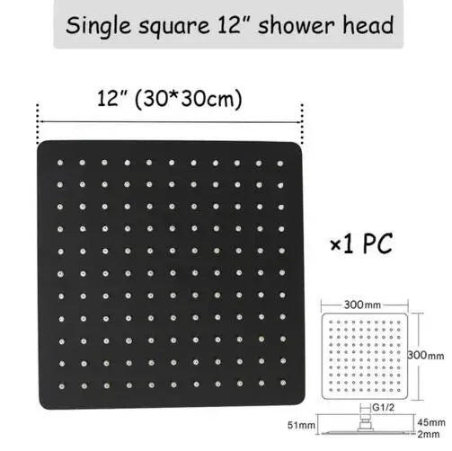 Stainless steel  Black Bathroom Ultrathin 2 mm Rain Shower Head 8/10/12 Inch Wall & Ceiling Square & Round Rainfall Shower head