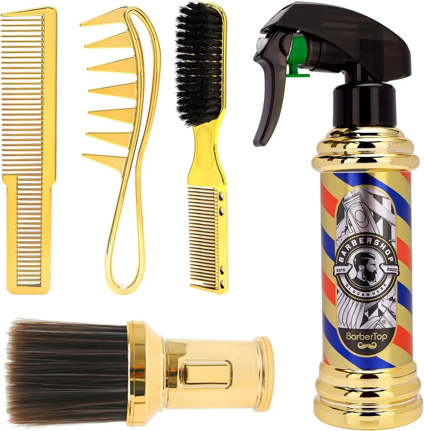 5PCS Salon Hair Styling Tools Set Gold Barber Spary Bottle Haircut Scissors Men Manual Shaver Salon Hair Cleaning Brush Tool