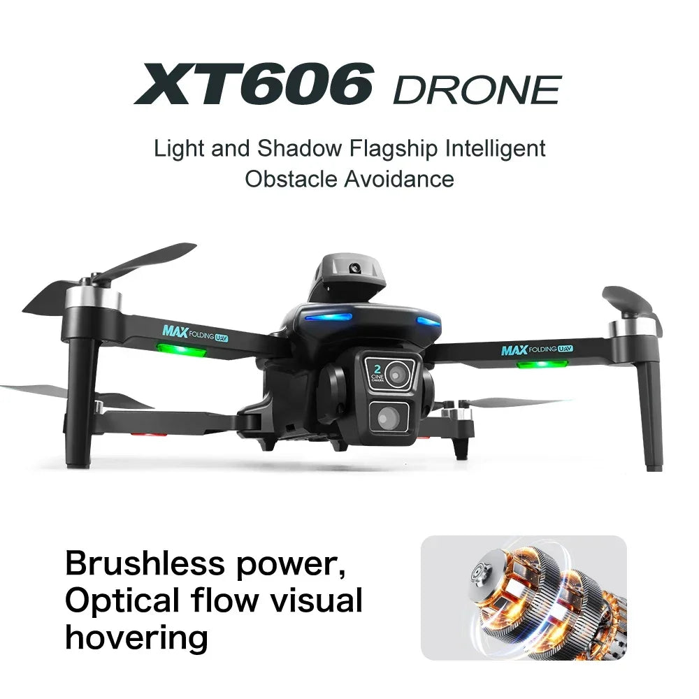 2024 New Drone XT-606 Max 2.4G Dual Servo Optical Flow Brushless Folding 6k HD Dual Camera FPV드론 Professional Aerial Dron Toy