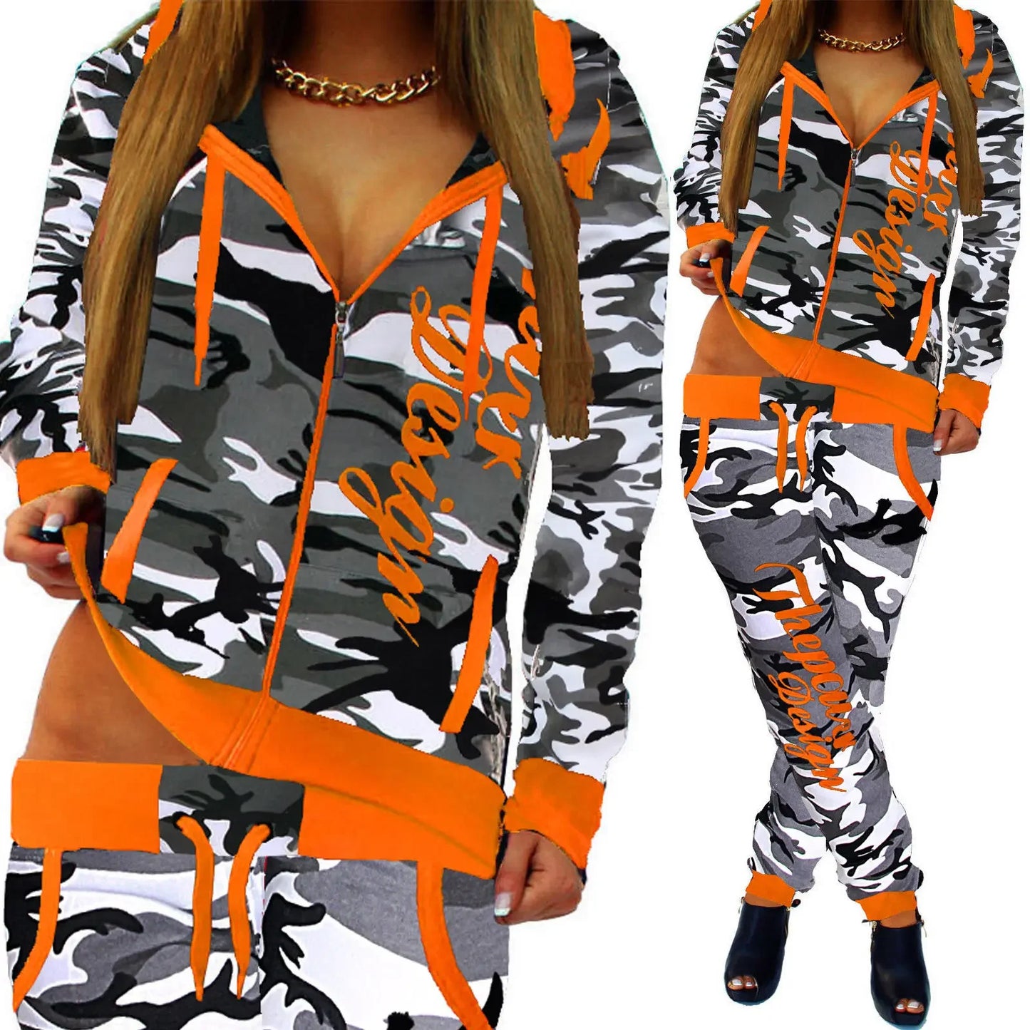 ZOGAA spring new 2 piece set women fashion clothing women 2019 Casual camouflage street style  sweatsuits for women Plus S-3XL