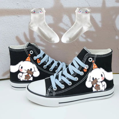 Anime Sanrios Sneakers Kuromi My Melody High-Tops Canvas Shoes Cartoon Cute Cinnamoroll Casual Soft Soled Shoes Gifts for Girls