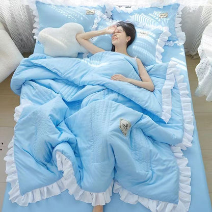 Japan Style Summer Quilt Soft Breathable Quilted Duvet Queen Skin Friendly WashableThin Comforter Lightweight Blanket