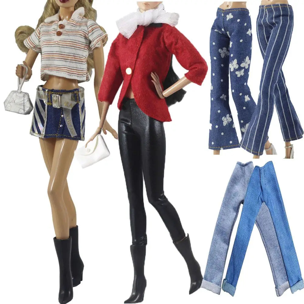 11.5" Floral Jeans Leather Pants 1/6 BJD Dolls Casual Wears Clothes Accessories Multi-styles 30CM Dolls Trousers Kids Toys