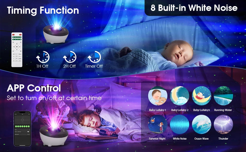 Smart Night Light Aurora Galaxy Projector LED Rotate Bluetooth Speaker Sky Projection Lamp White Noise Decor Bedroom Party Gifts