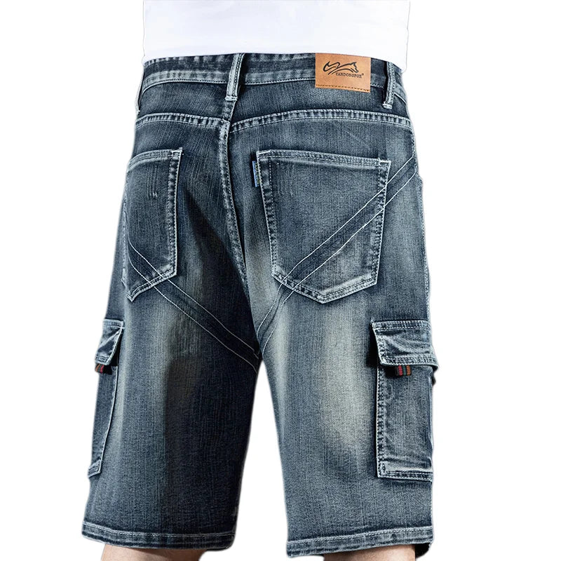 Summer New Jeans Men's Trendy Brand Piercing 5 Shorts Men's Loose Multi Pocket Work Pants Men's Outdoor Clothing