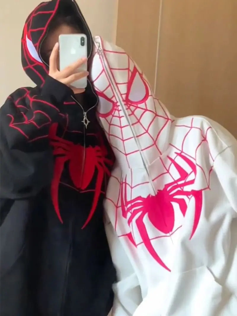 Marvel anime cartoon Spider-Man hooded sweatshirt for women pure cotton new spring and autumn cardigan couple zipper jacket gift