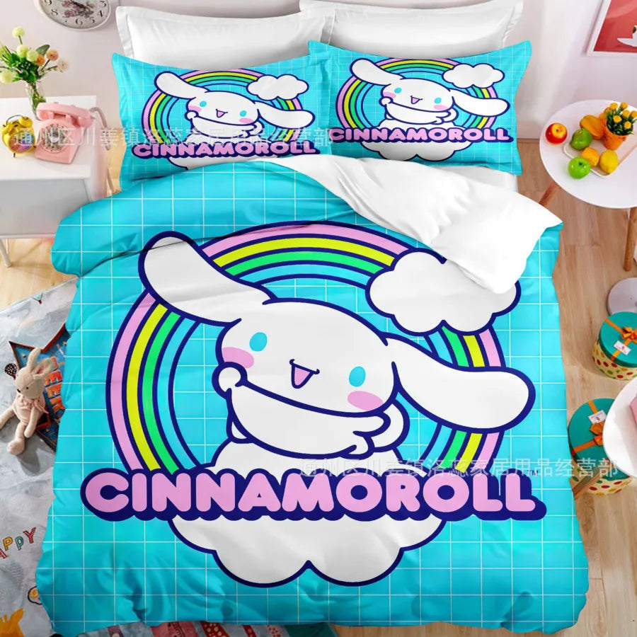 Cartoon Sanrio Duvet Cover Set Kawaii Cinnamoroll Quilt Cover Pillowcase Set Kids Girls Comfortable Bed Set Full Twin King Size