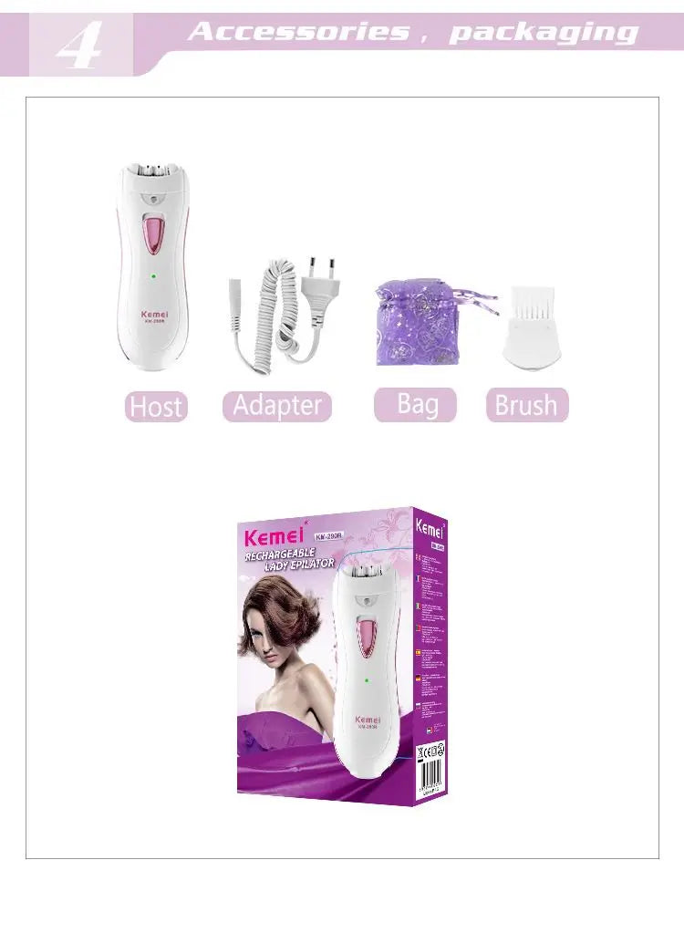 Kemei KM-290R Lady Body Scraping Shaver Female Razor Hair Shaver Hair Remover Epilater Rasuradora Multifuncional