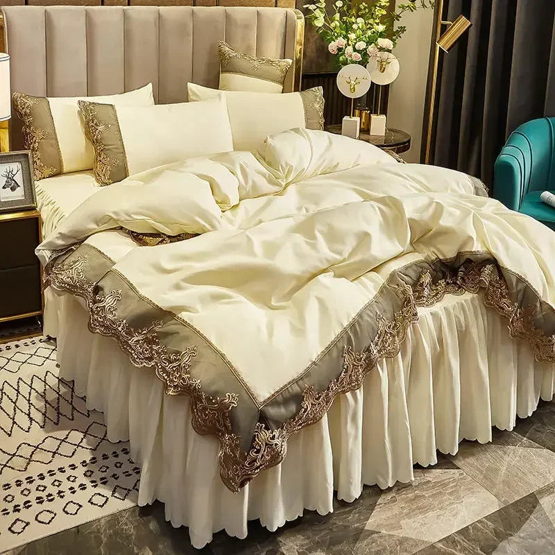 Lace edge bed skirt bed cover matte four piece set, 1.5m 1.8m European style thickened version