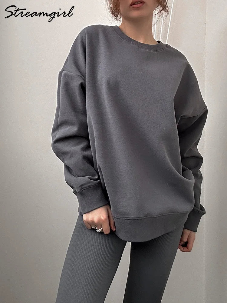 Autumn Oversized Sweatshirts Women Cotton Loose Pullovers Red Round Neck Sweatshirt For Women Oversize Tops For Couples 2024